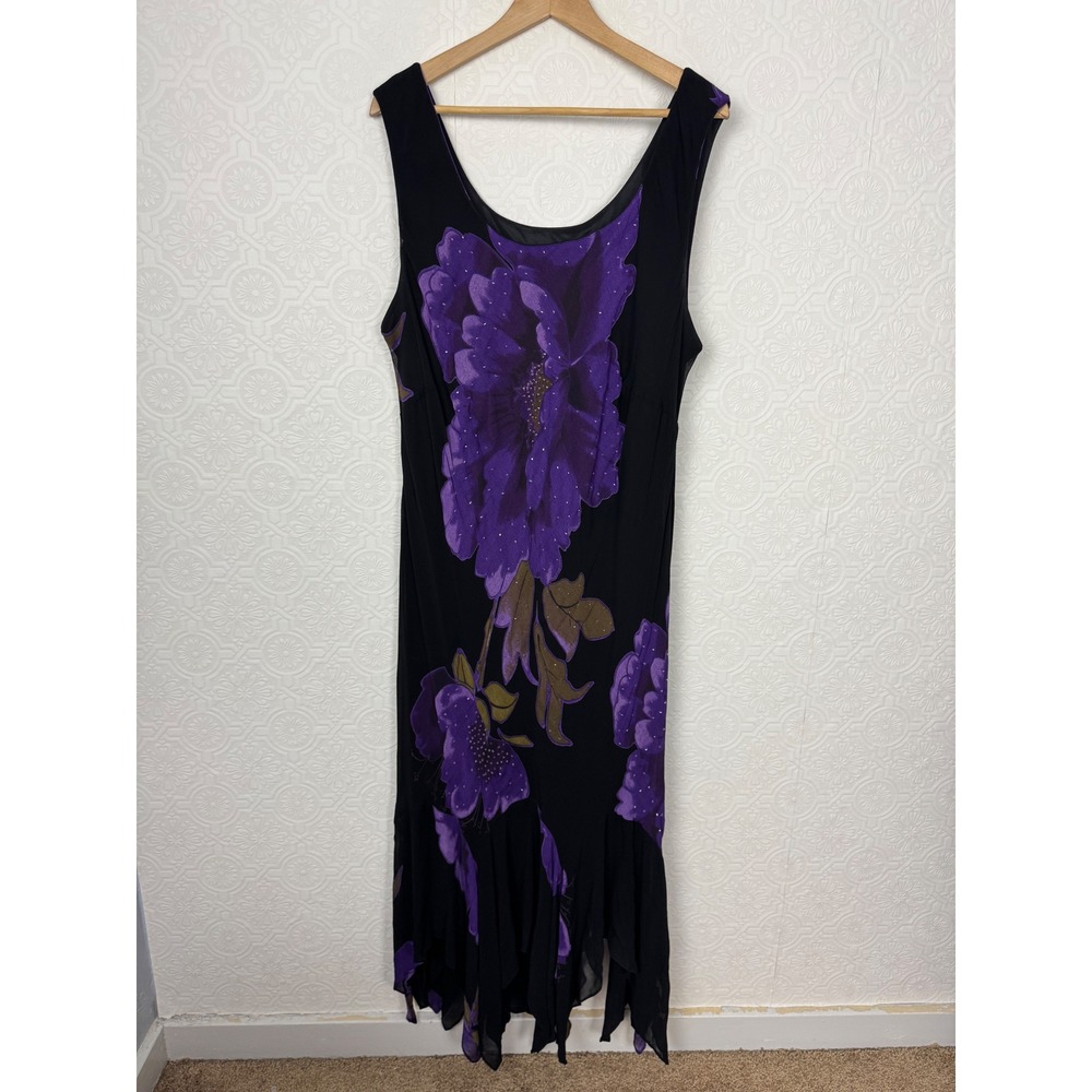 Vintage Y2K Fairycore Eva Blue Plus Floral Handkerchief Hem Dress Purple 22